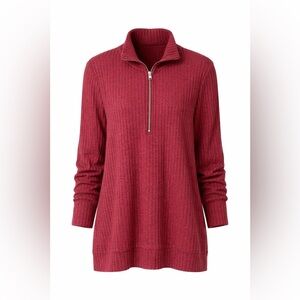 Torrid 2 (2X) Burgundy Ribbed Quarter Zip Tunic Sweater | Transitional Layer